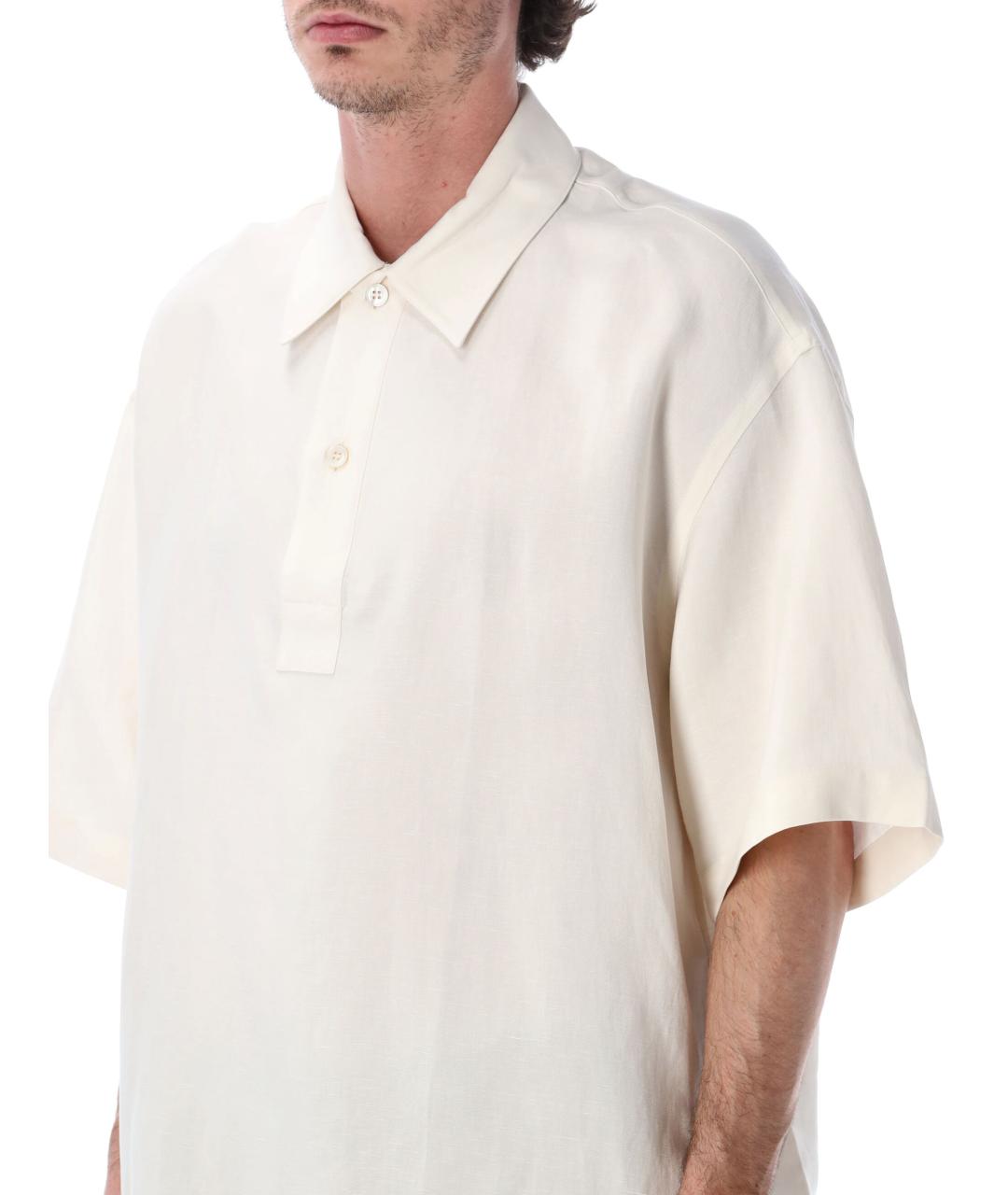 STUDIO NICHOLSON Бежевое вискозное поло с коротким рукавом, фото 3