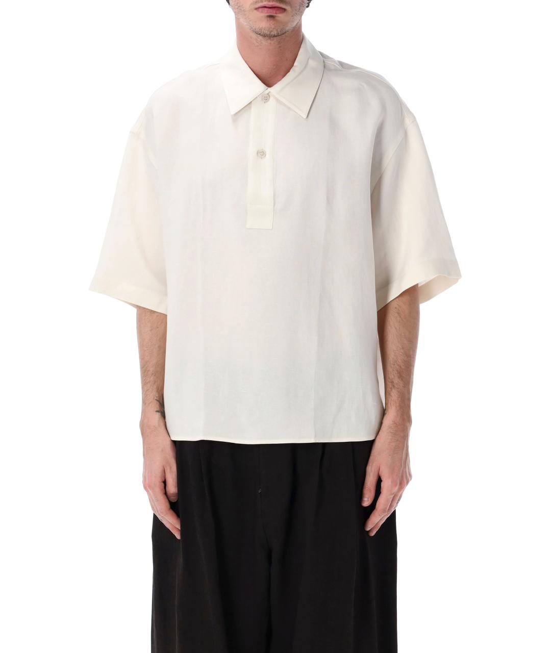 STUDIO NICHOLSON Бежевое вискозное поло с коротким рукавом, фото 1