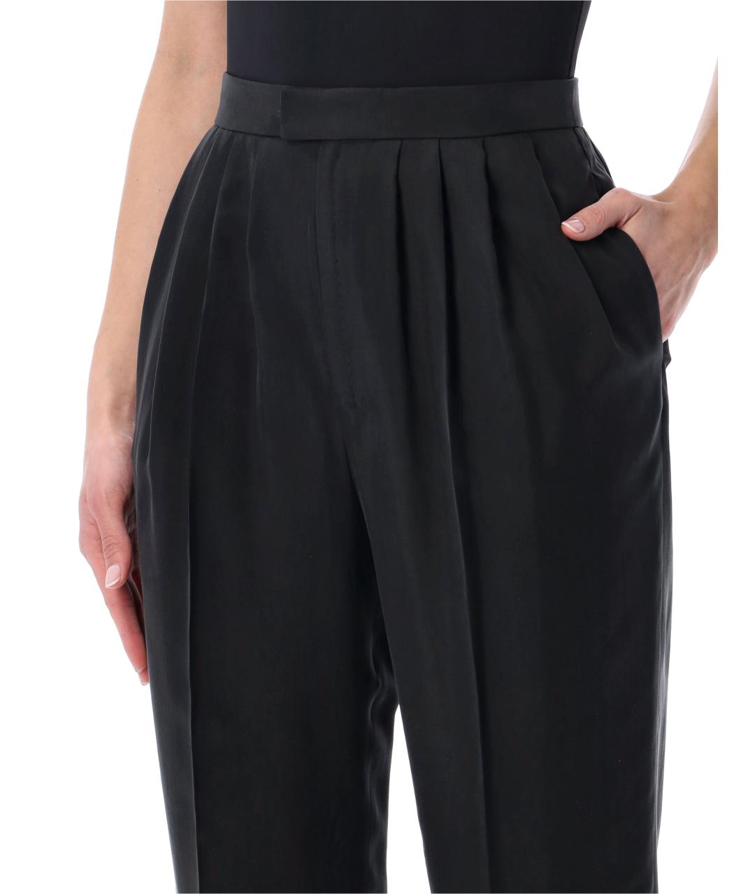 SAINT LAURENT Черные шелковые прямые брюки, фото 3