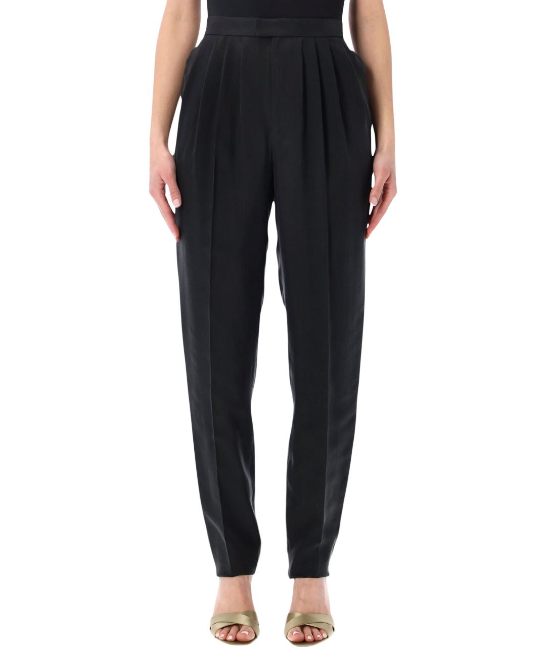 SAINT LAURENT Черные шелковые прямые брюки, фото 1