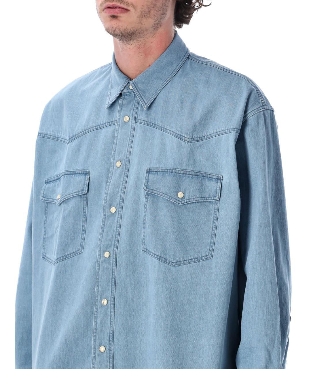 STUDIO NICHOLSON Голубая хлопковая кэжуал рубашка, фото 3