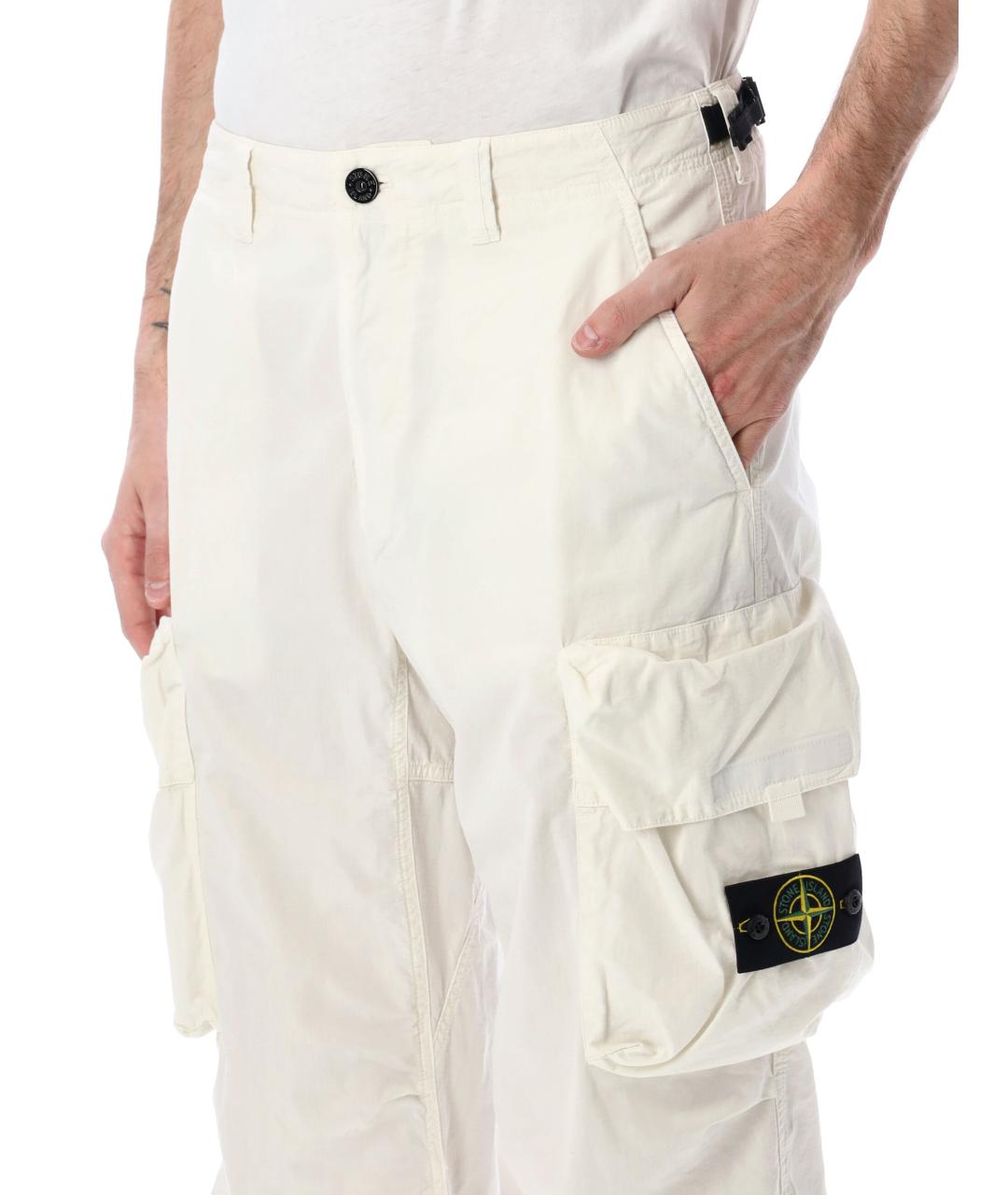 STONE ISLAND Белые хлопковые повседневные брюки, фото 3
