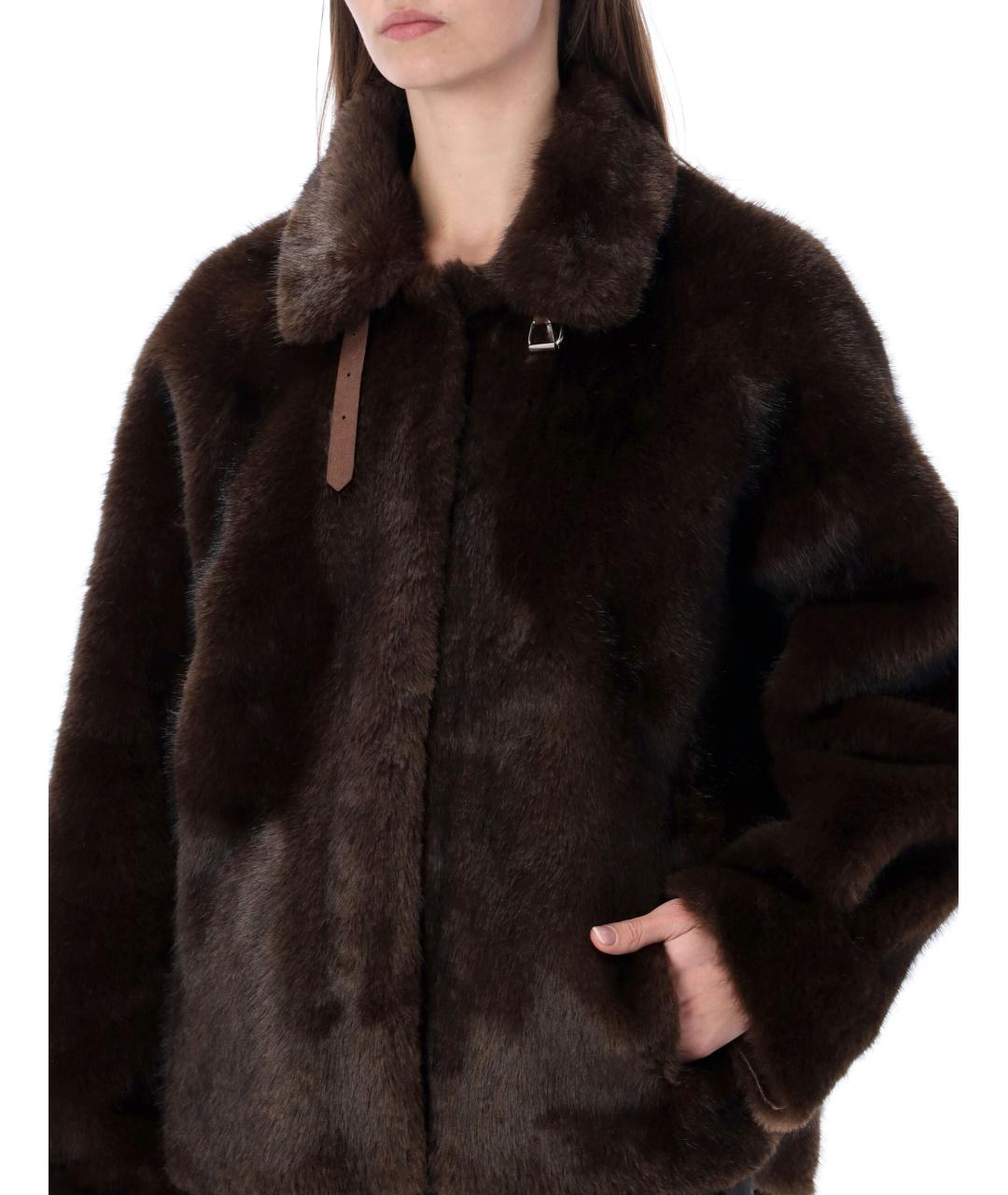 THE FRANKIE SHOP Коричневая полиэстеровая шуба, фото 3