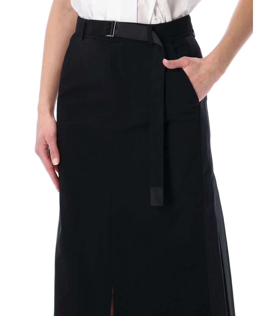 SACAI Черная шерстяная юбка миди, фото 3