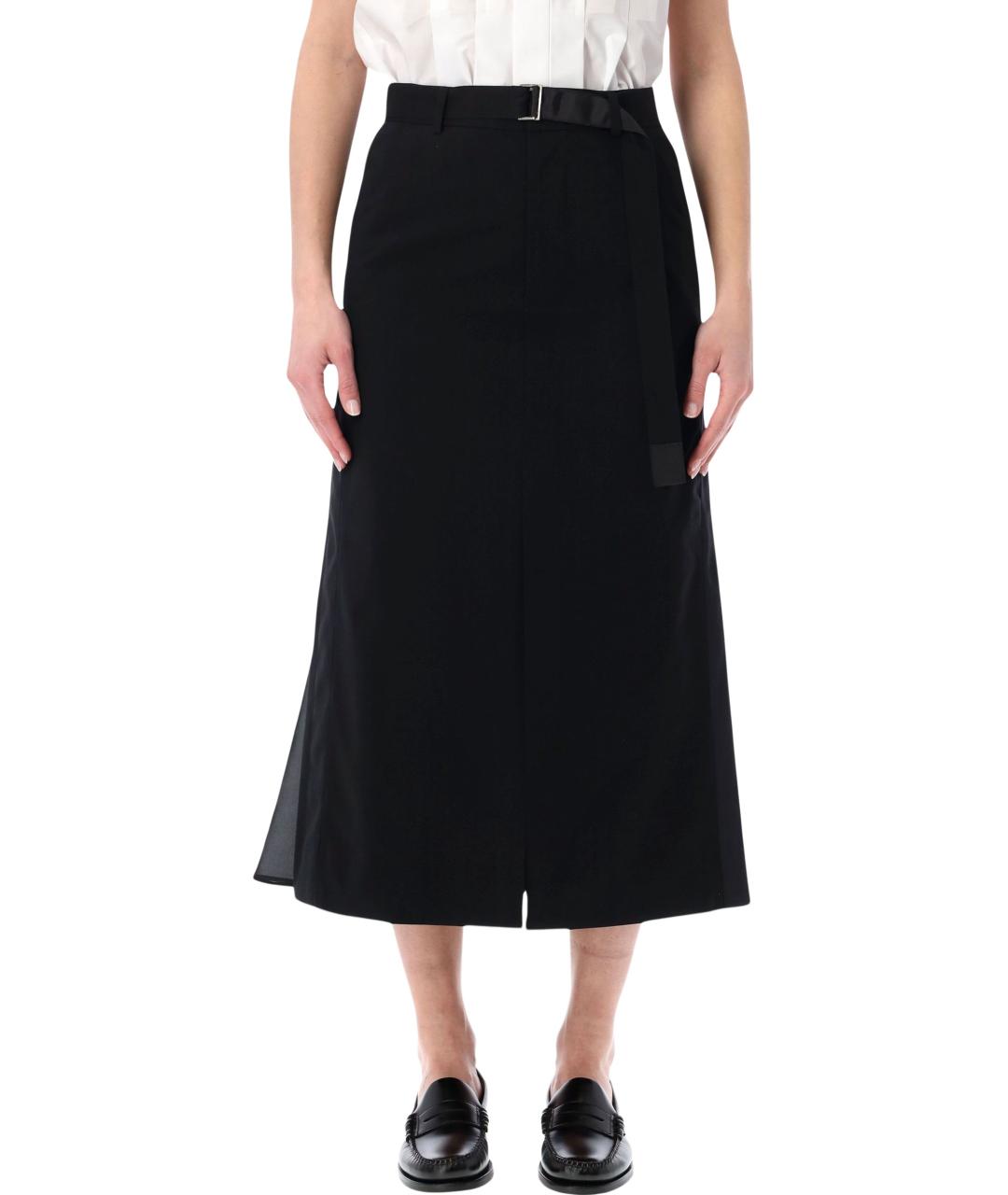 SACAI Черная шерстяная юбка миди, фото 1