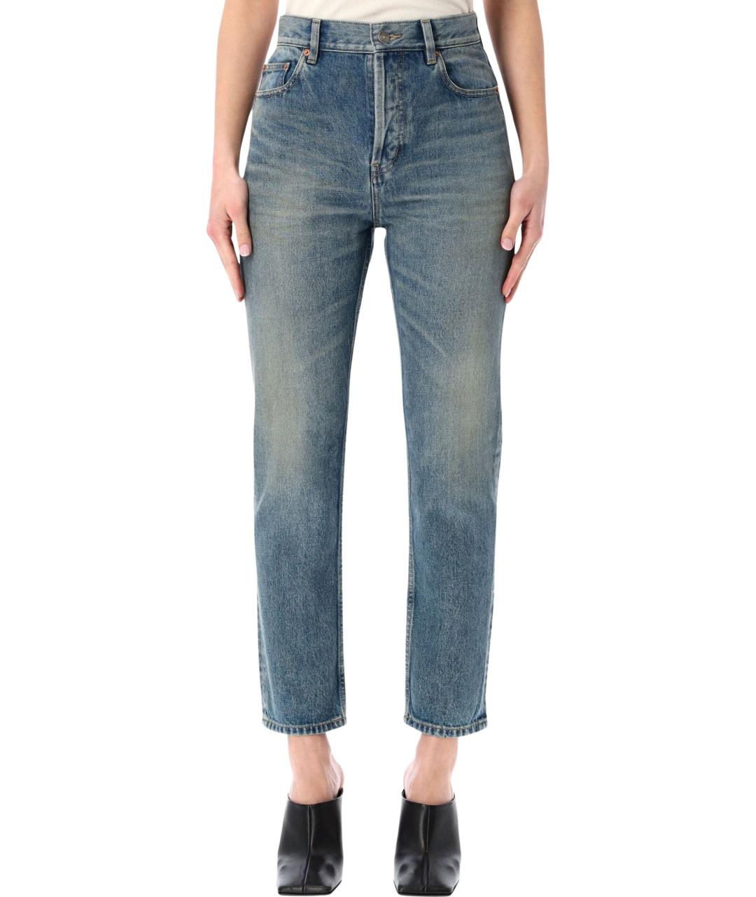 SAINT LAURENT Синие хлопковые прямые джинсы, фото 1