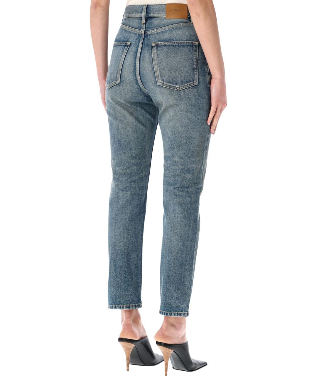 SAINT LAURENT Синие хлопковые прямые джинсы, фото 2