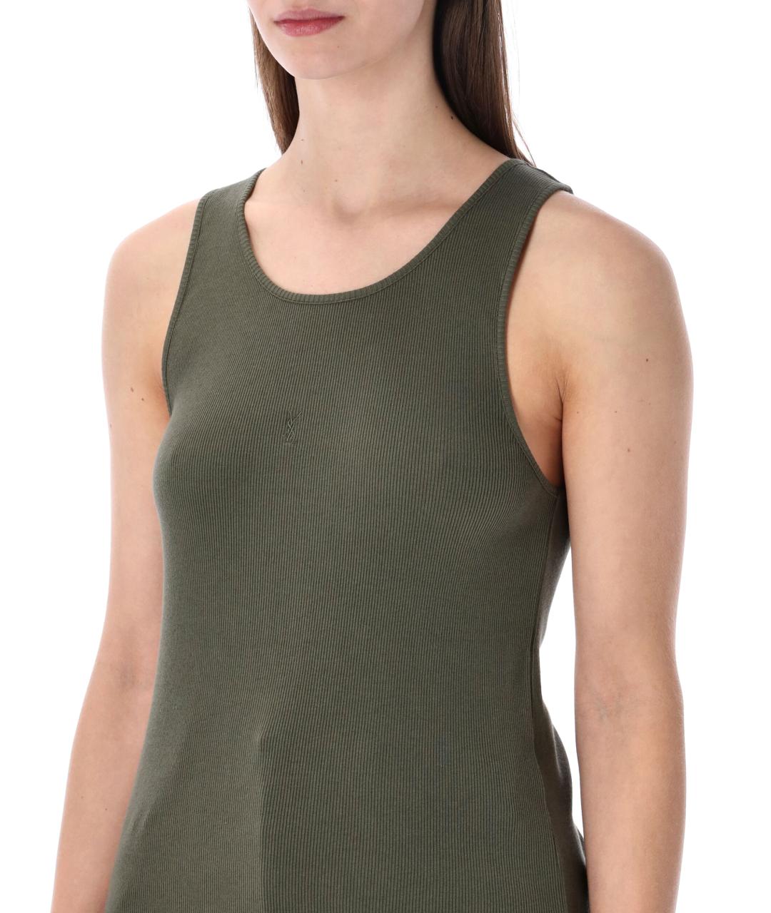 SAINT LAURENT Хаки хлопковая майка, фото 3