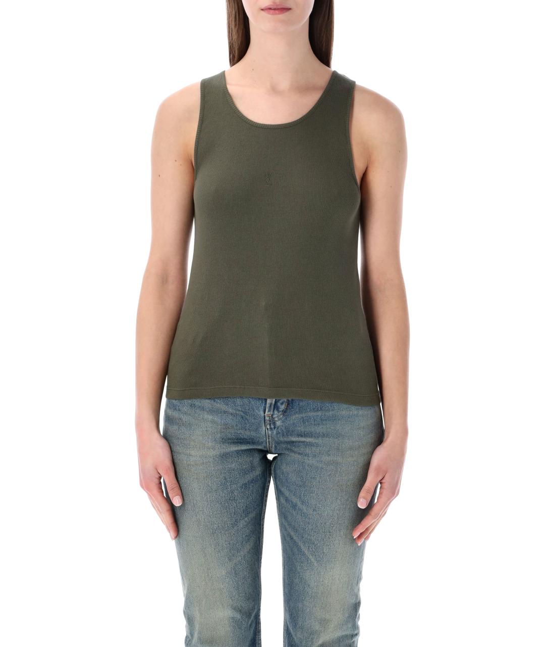 SAINT LAURENT Хаки хлопковая майка, фото 1