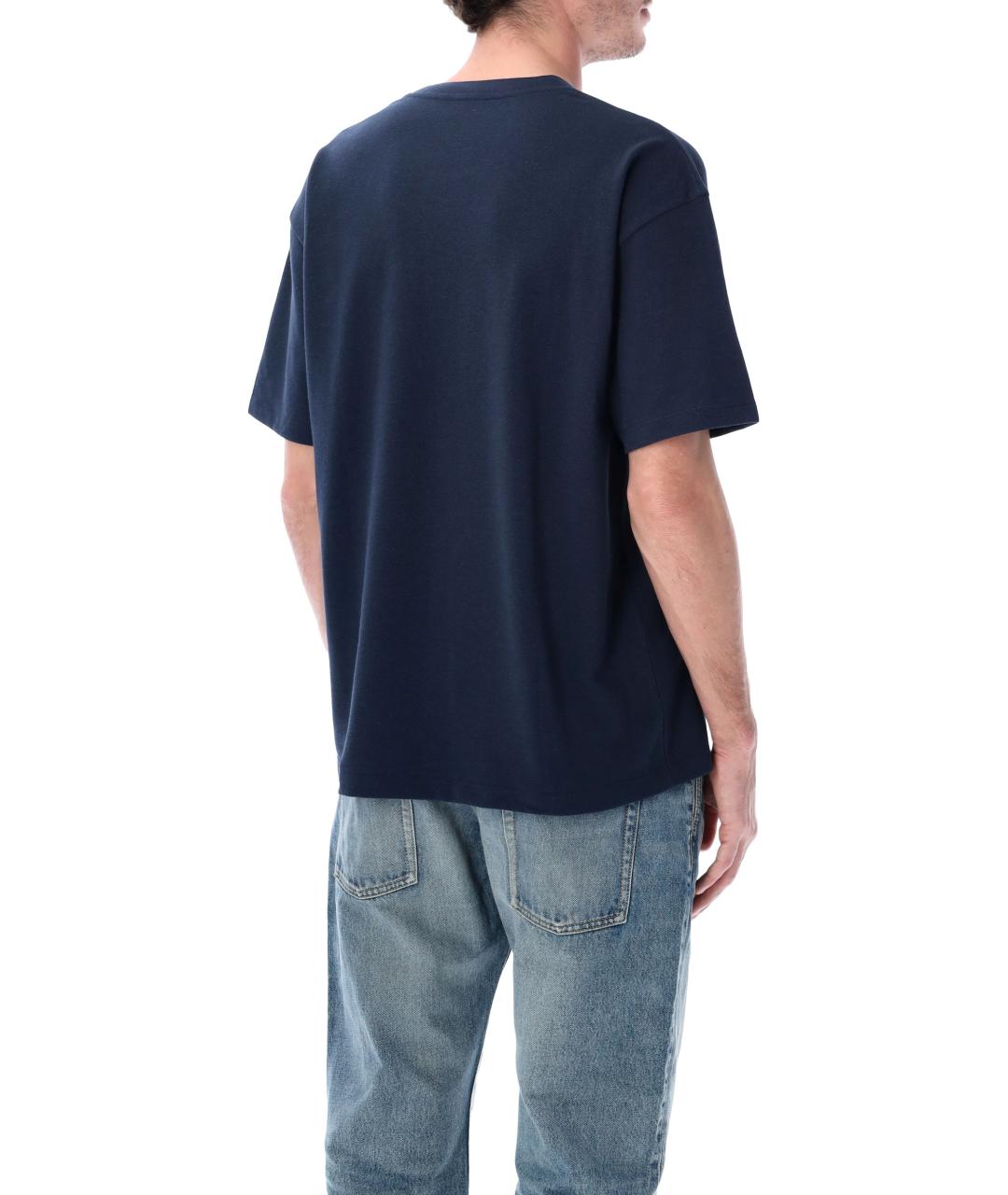 SAINT LAURENT Темно-синяя хлопковая футболка, фото 2