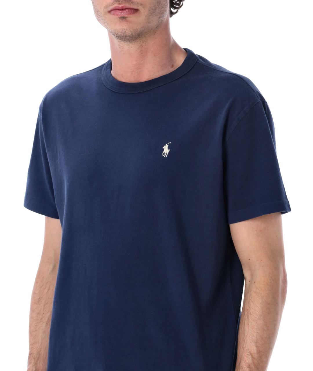 POLO RALPH LAUREN Темно-синяя хлопковая футболка, фото 2