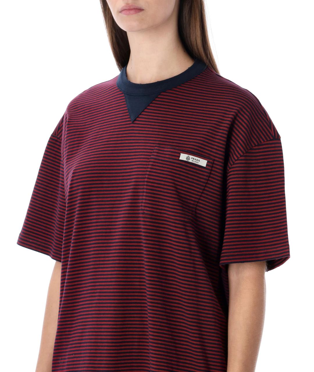 PRADA Бордовая хлопковая футболка, фото 3