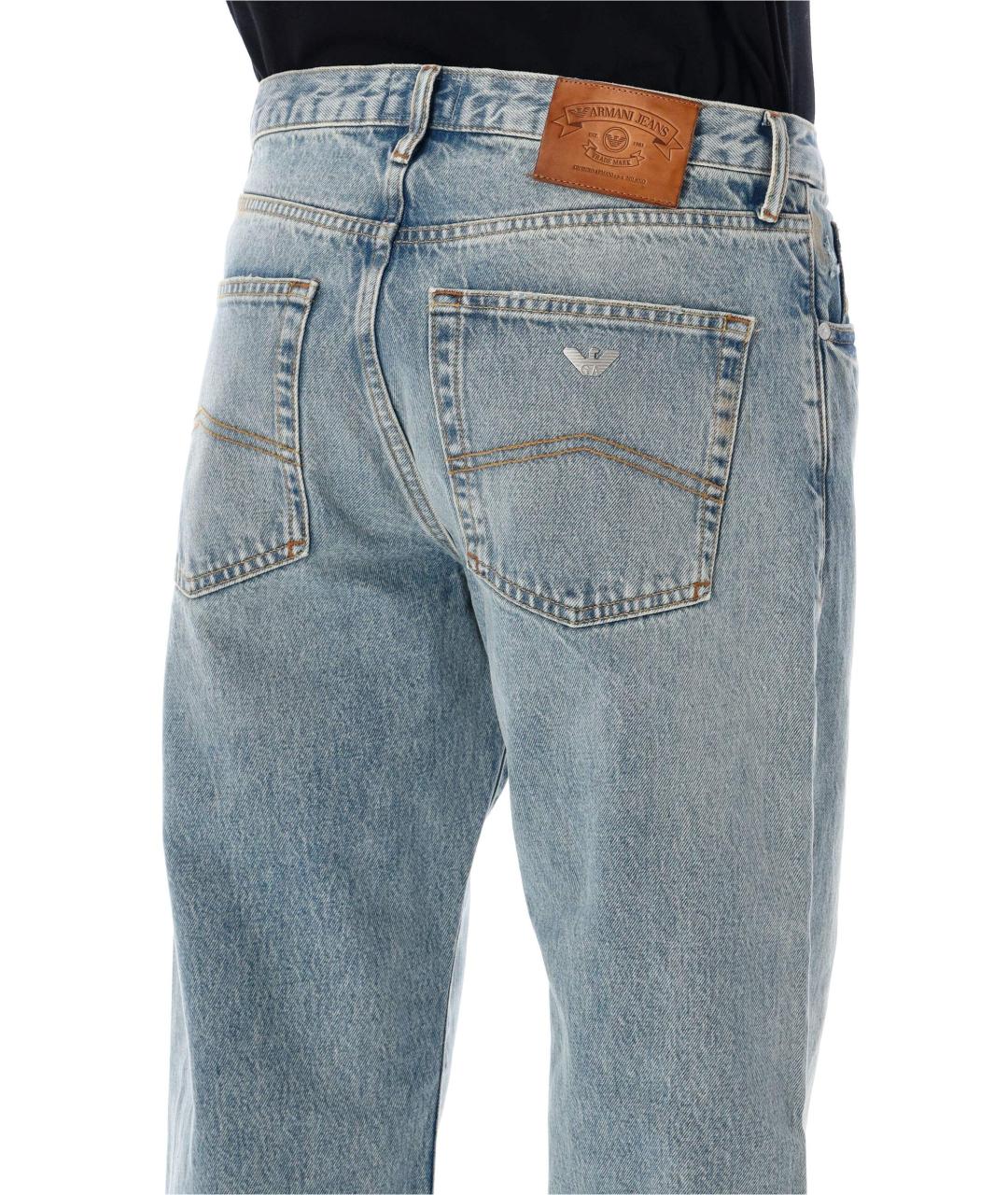EMPORIO ARMANI Синие хлопковые прямые джинсы, фото 3