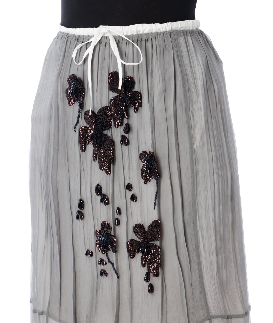 PRADA Серая шелковая юбка миди, фото 3