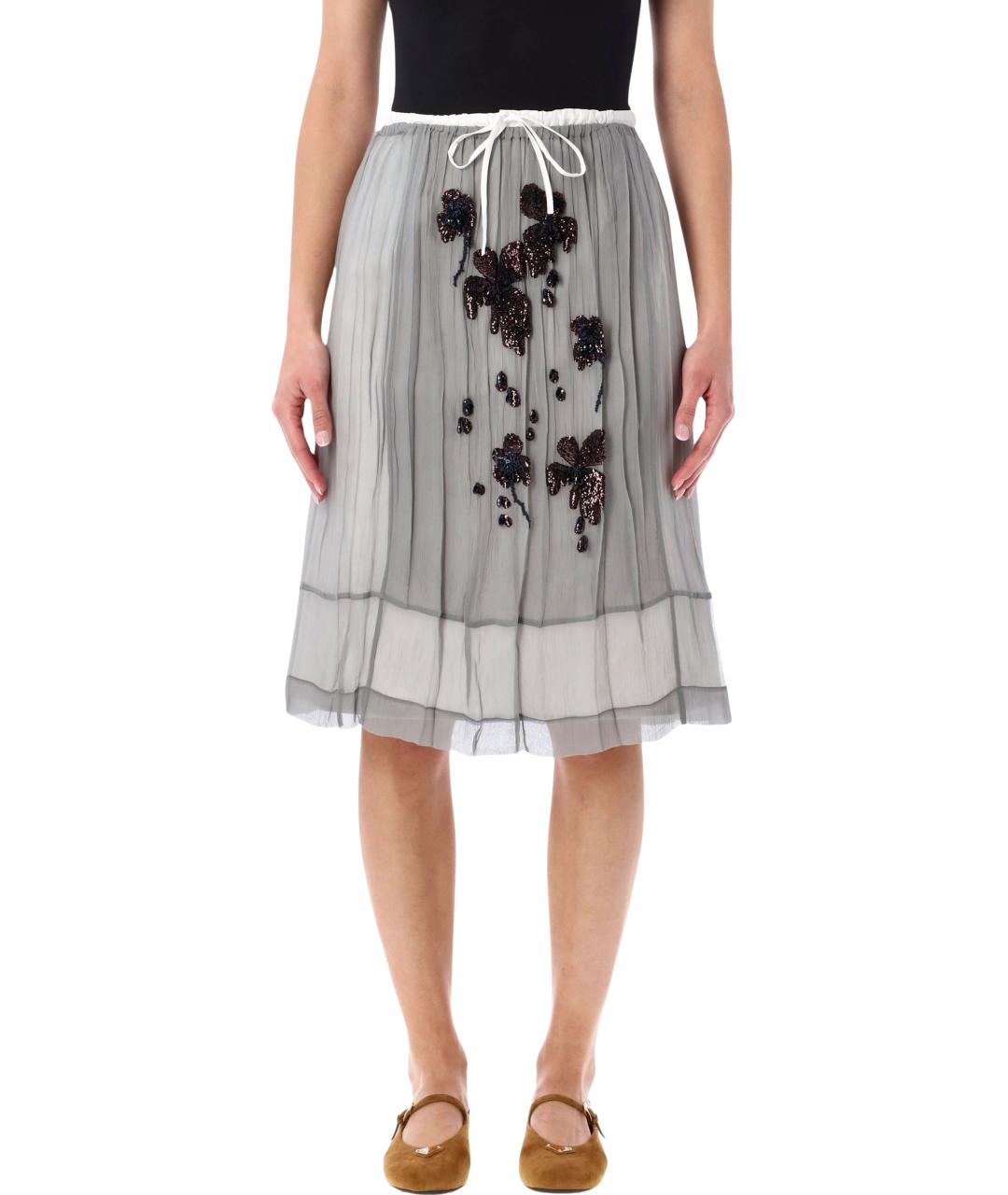 PRADA Серая шелковая юбка миди, фото 1