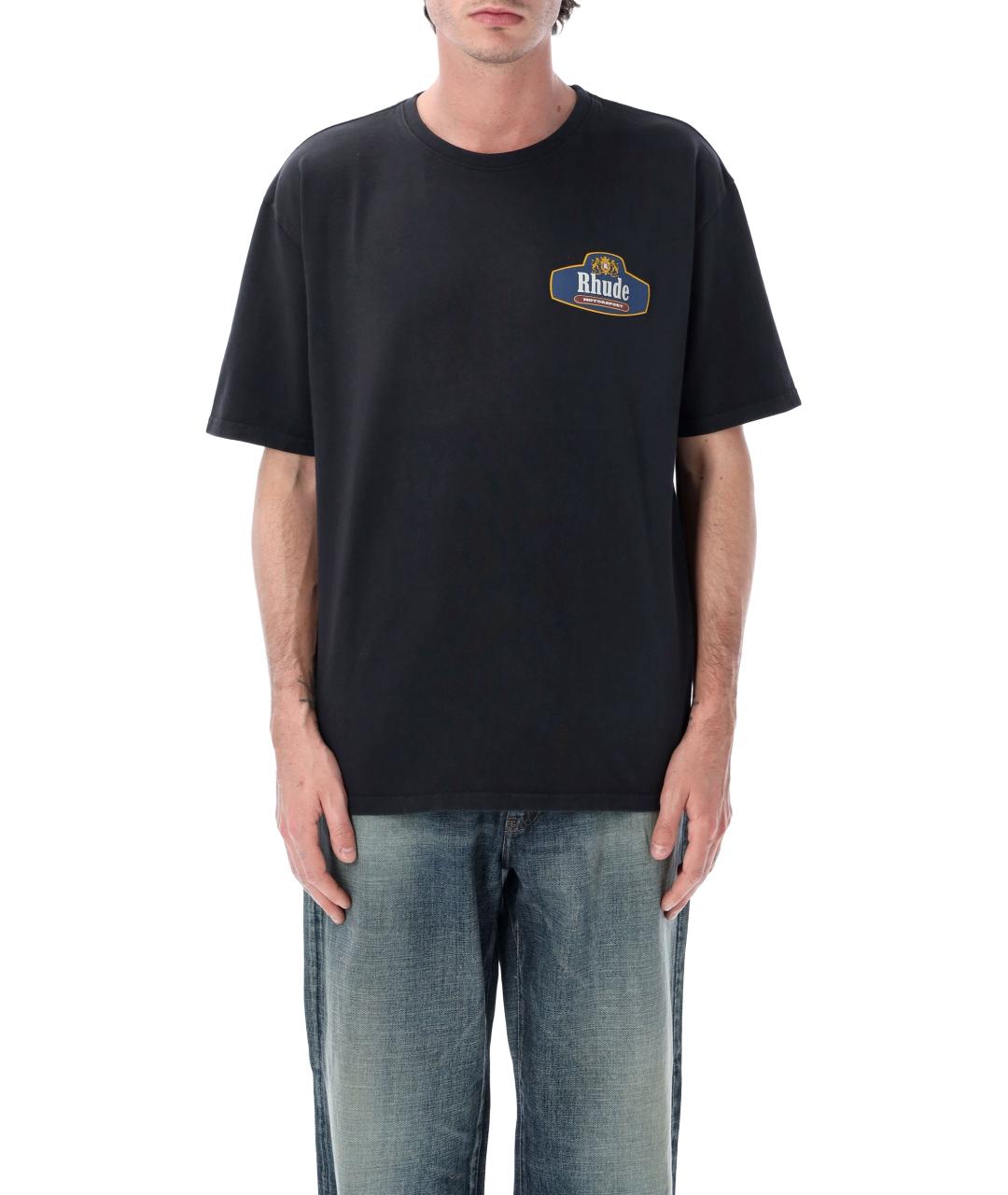 RHUDE Черная хлопковая футболка, фото 1