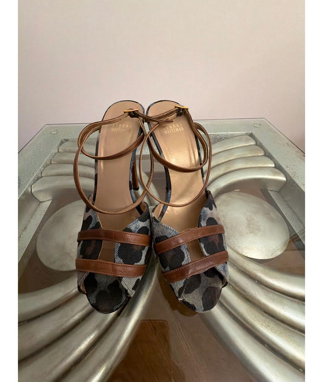 STUART WEITZMAN Темно-синие текстильные босоножки, фото 2