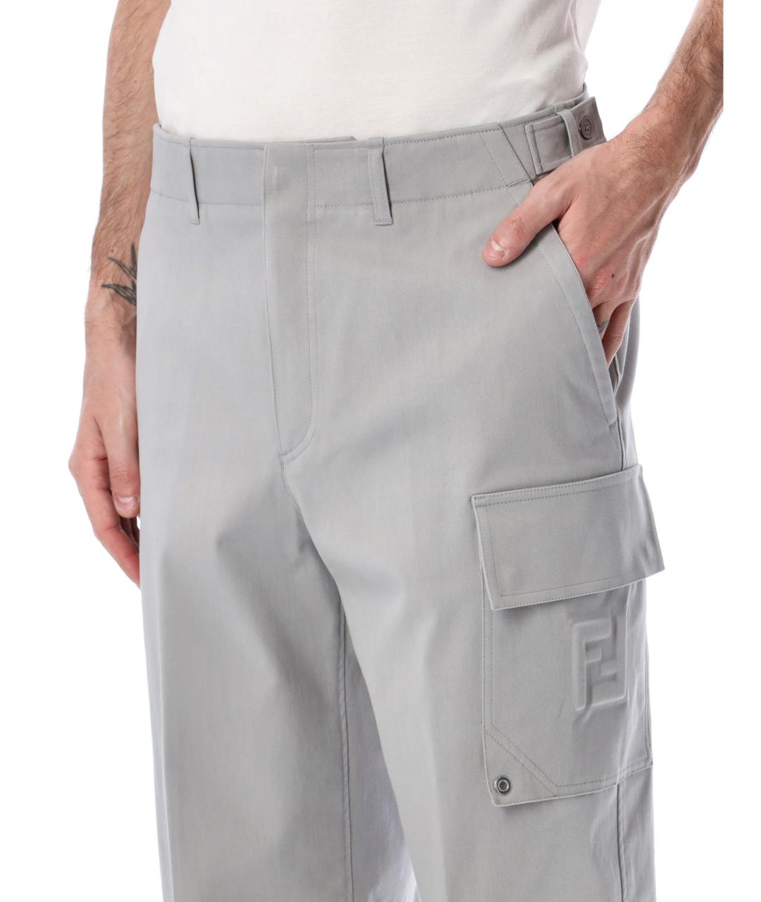 FENDI Серые хлопковые повседневные брюки, фото 3