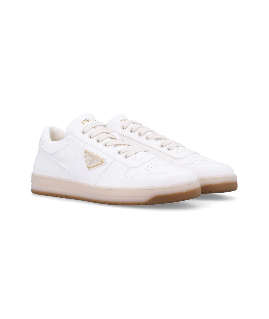 PRADA Белые кожаные низкие кроссовки / кеды, фото 3
