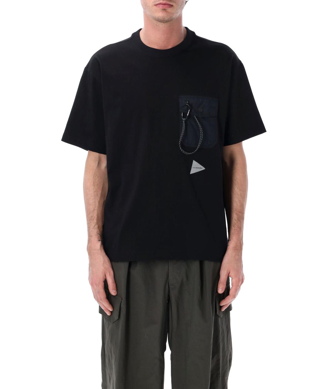 AND WANDER Черная хлопко-полиэстеровая футболка, фото 1