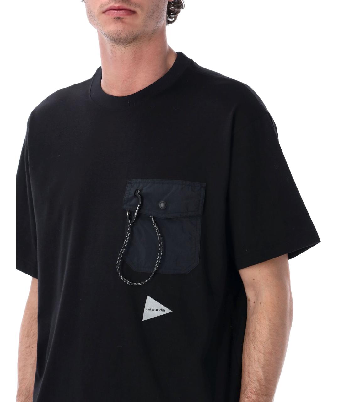 AND WANDER Черная хлопко-полиэстеровая футболка, фото 3