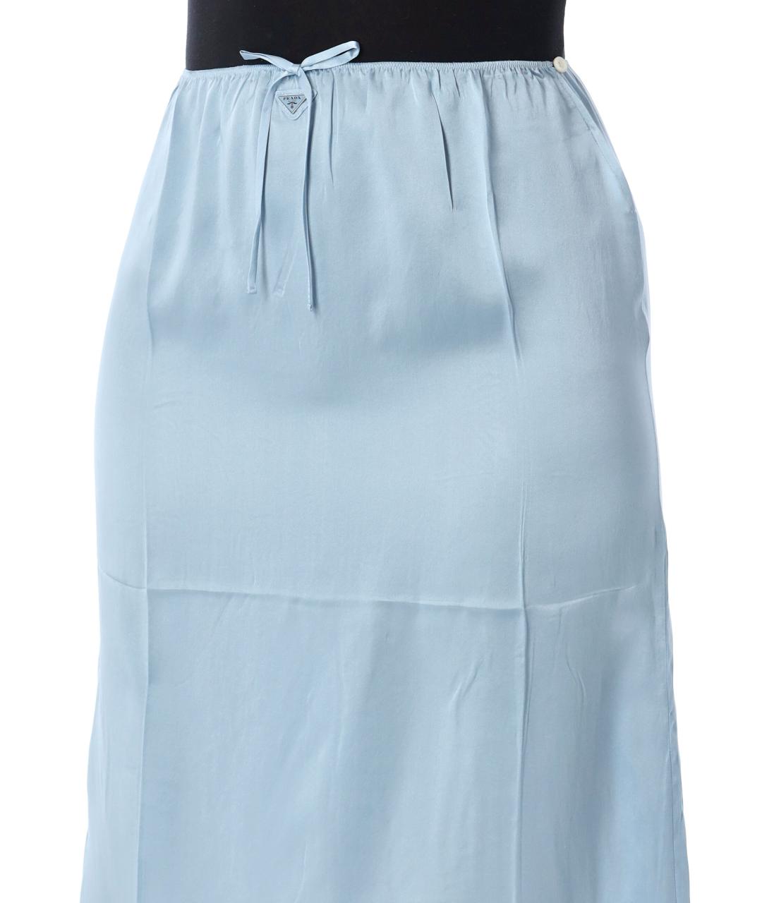 PRADA Голубая шелковая юбка миди, фото 3