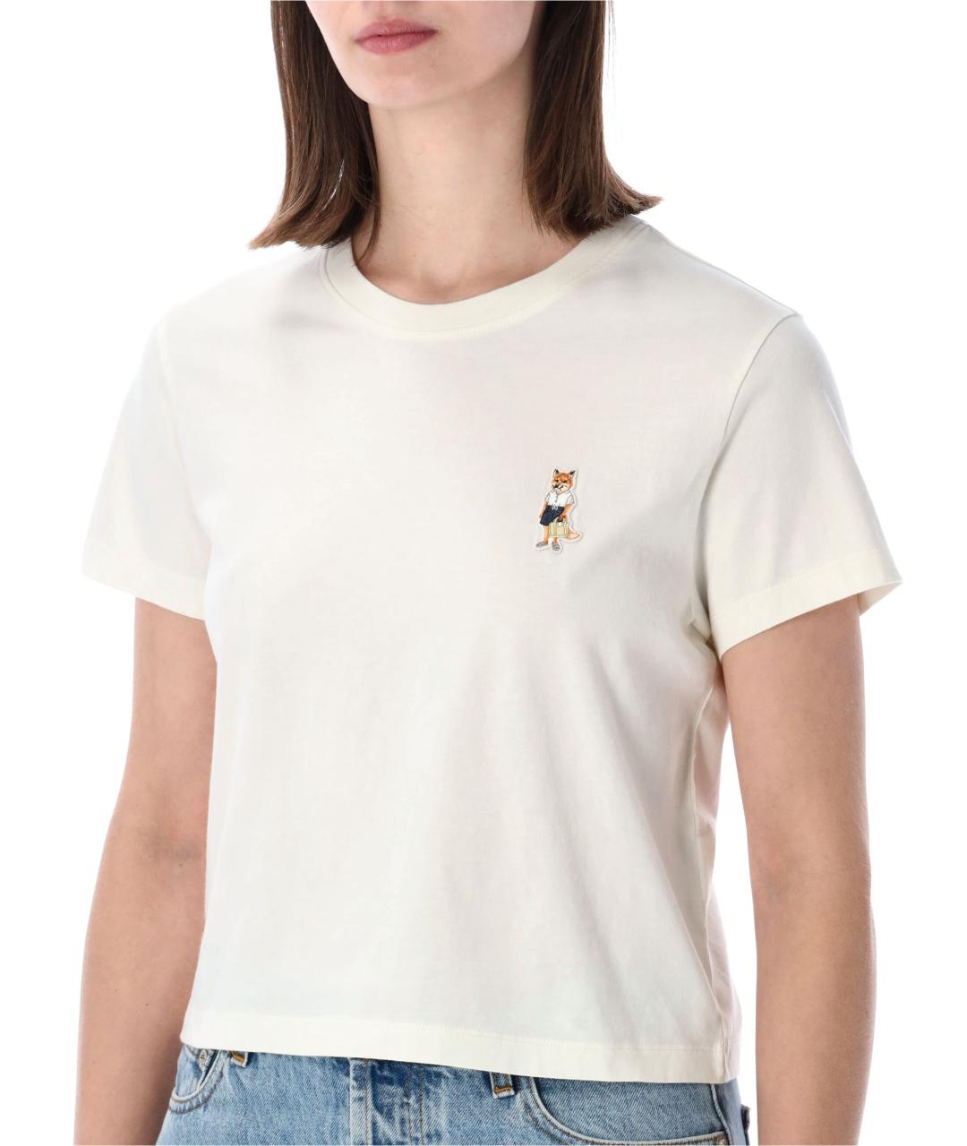MAISON KITSUNE Белая хлопковая футболка, фото 3