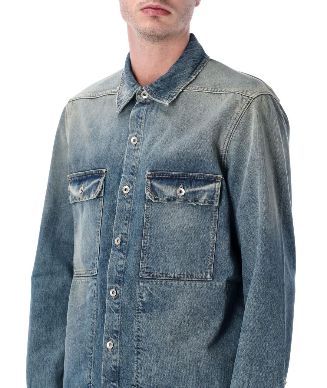 RICK OWENS DRKSHDW Синяя хлопковая кэжуал рубашка, фото 3