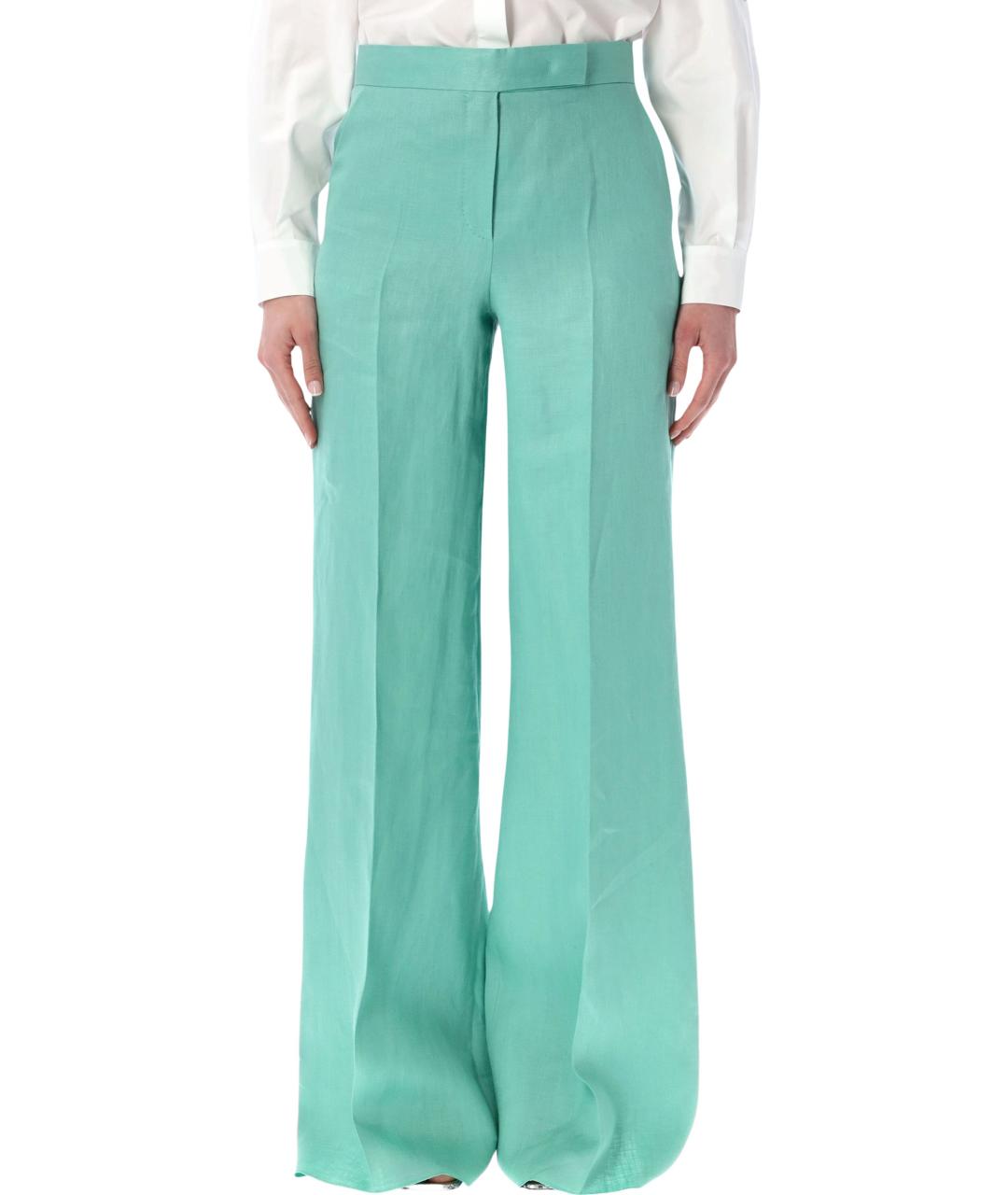 MAX MARA Бирюзовые льняные брюки широкие, фото 1