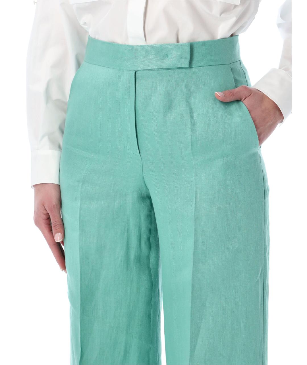 MAX MARA Бирюзовые льняные брюки широкие, фото 3