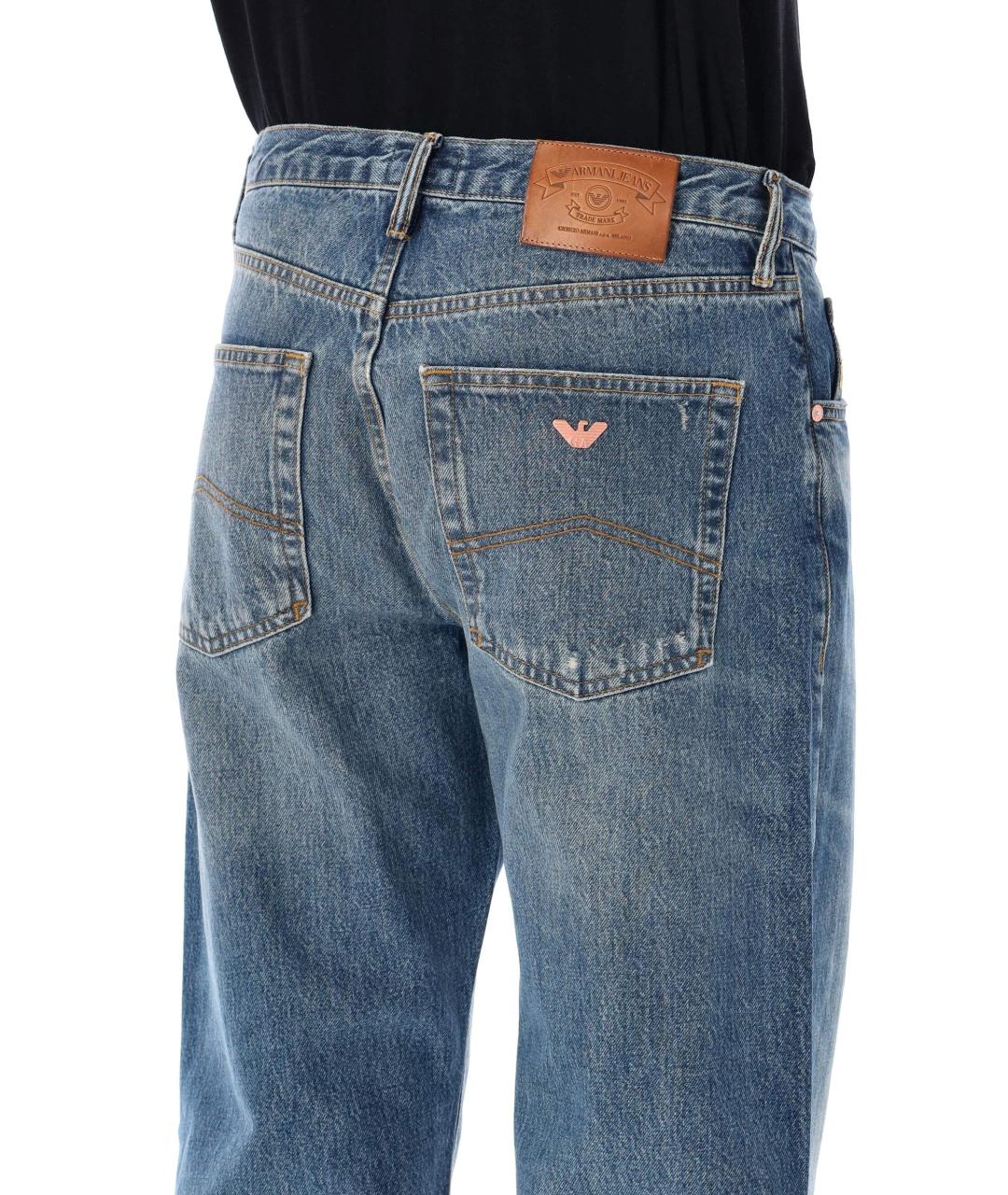 EMPORIO ARMANI Синие хлопковые прямые джинсы, фото 3