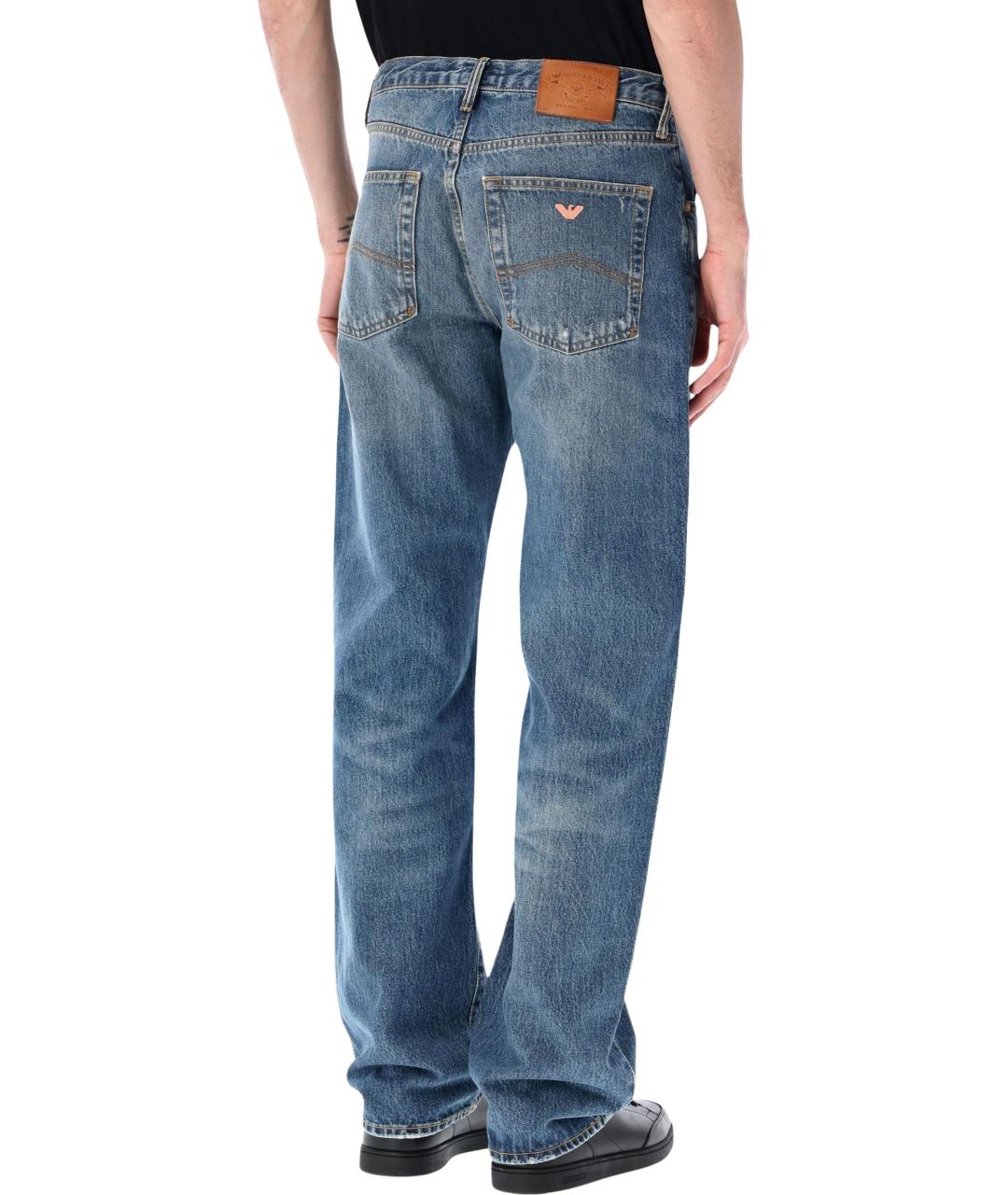 EMPORIO ARMANI Синие хлопковые прямые джинсы, фото 2