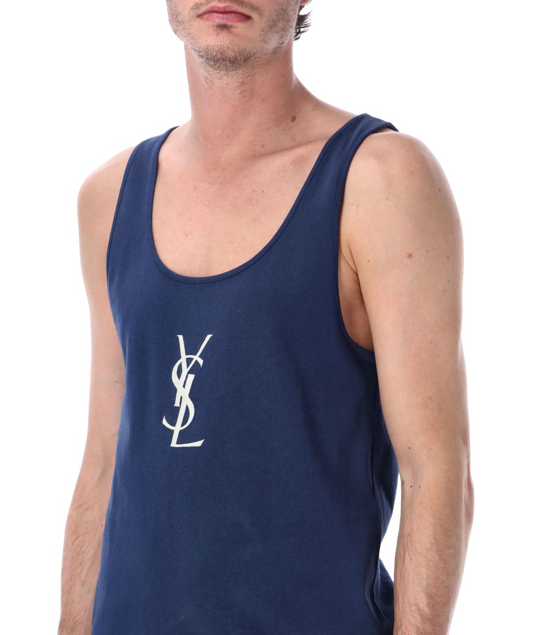 SAINT LAURENT Синяя хлопковая майка, фото 3