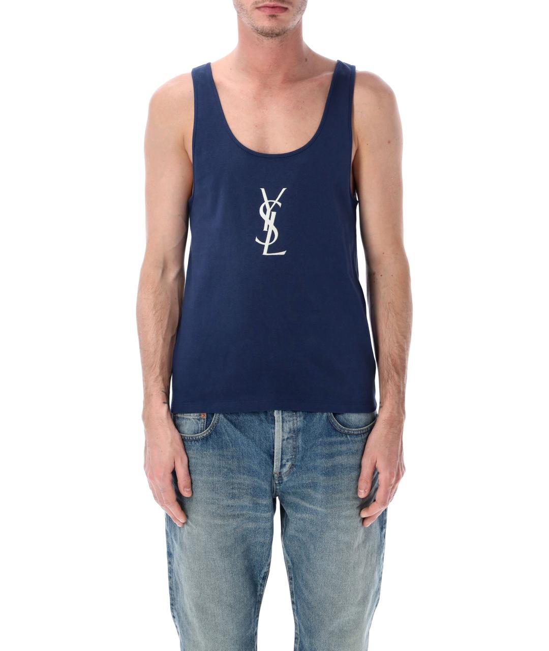 SAINT LAURENT Синяя хлопковая майка, фото 1