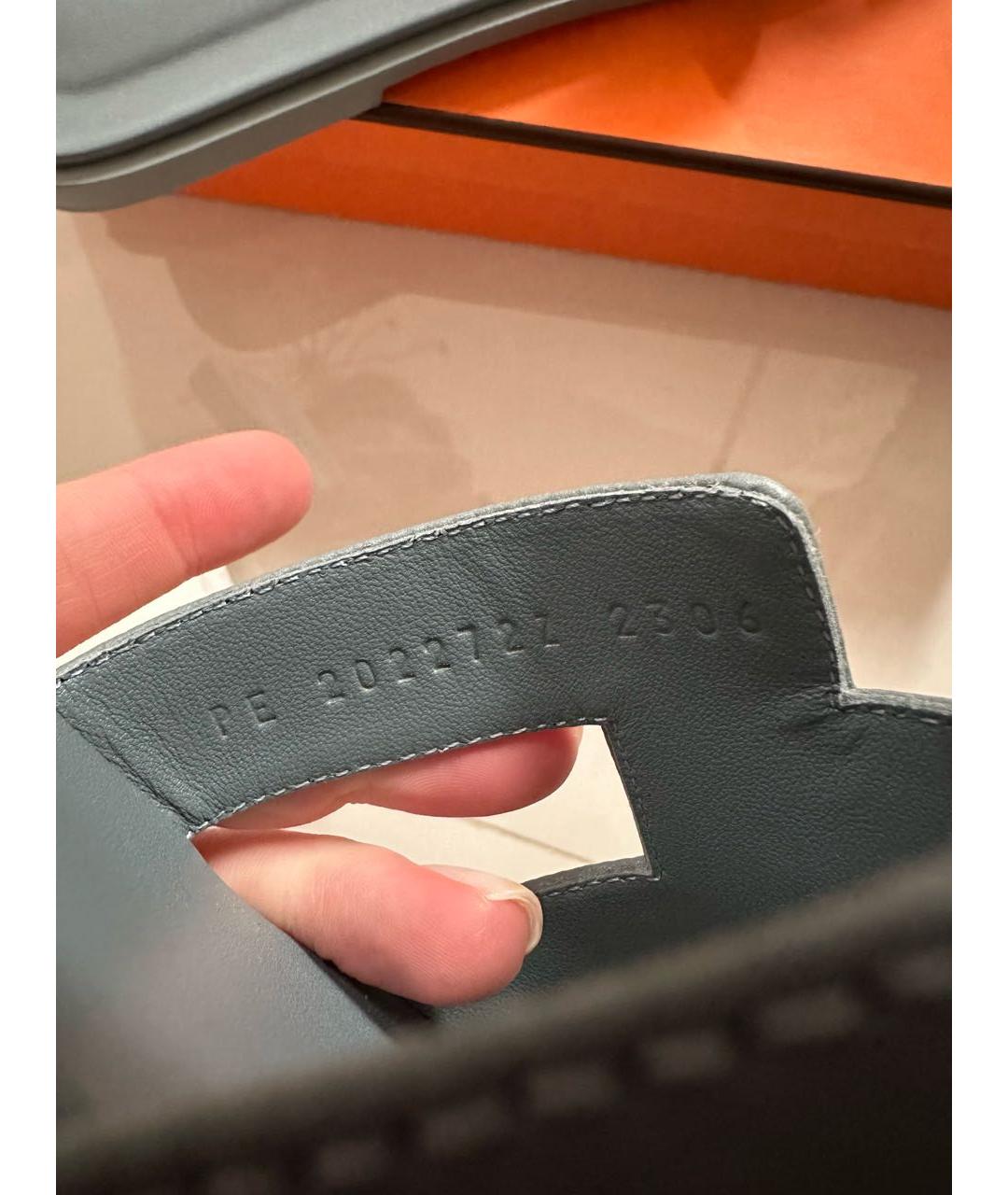 HERMES Голубые кожаные шлепанцы, фото 6