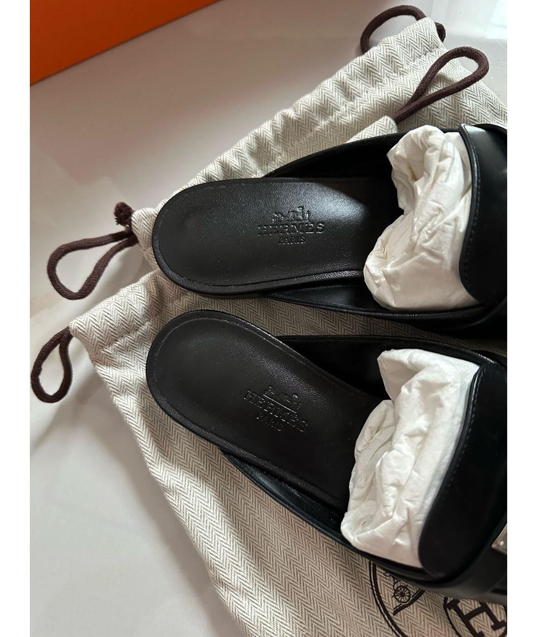 HERMES Черные кожаные мюли, фото 4