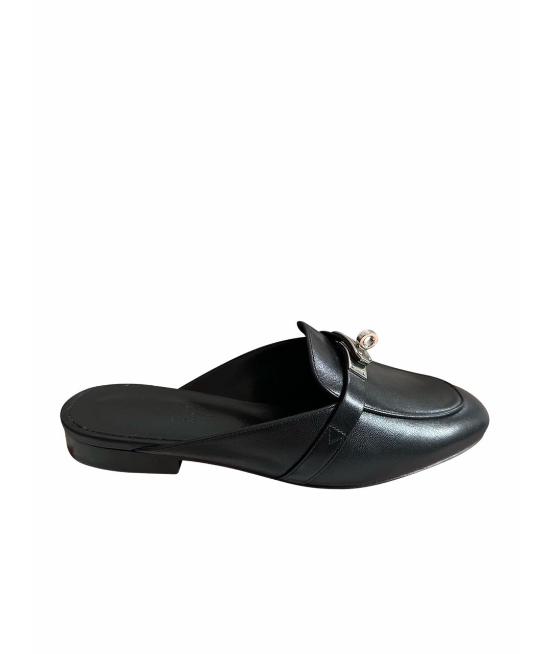 HERMES Черные кожаные мюли, фото 1