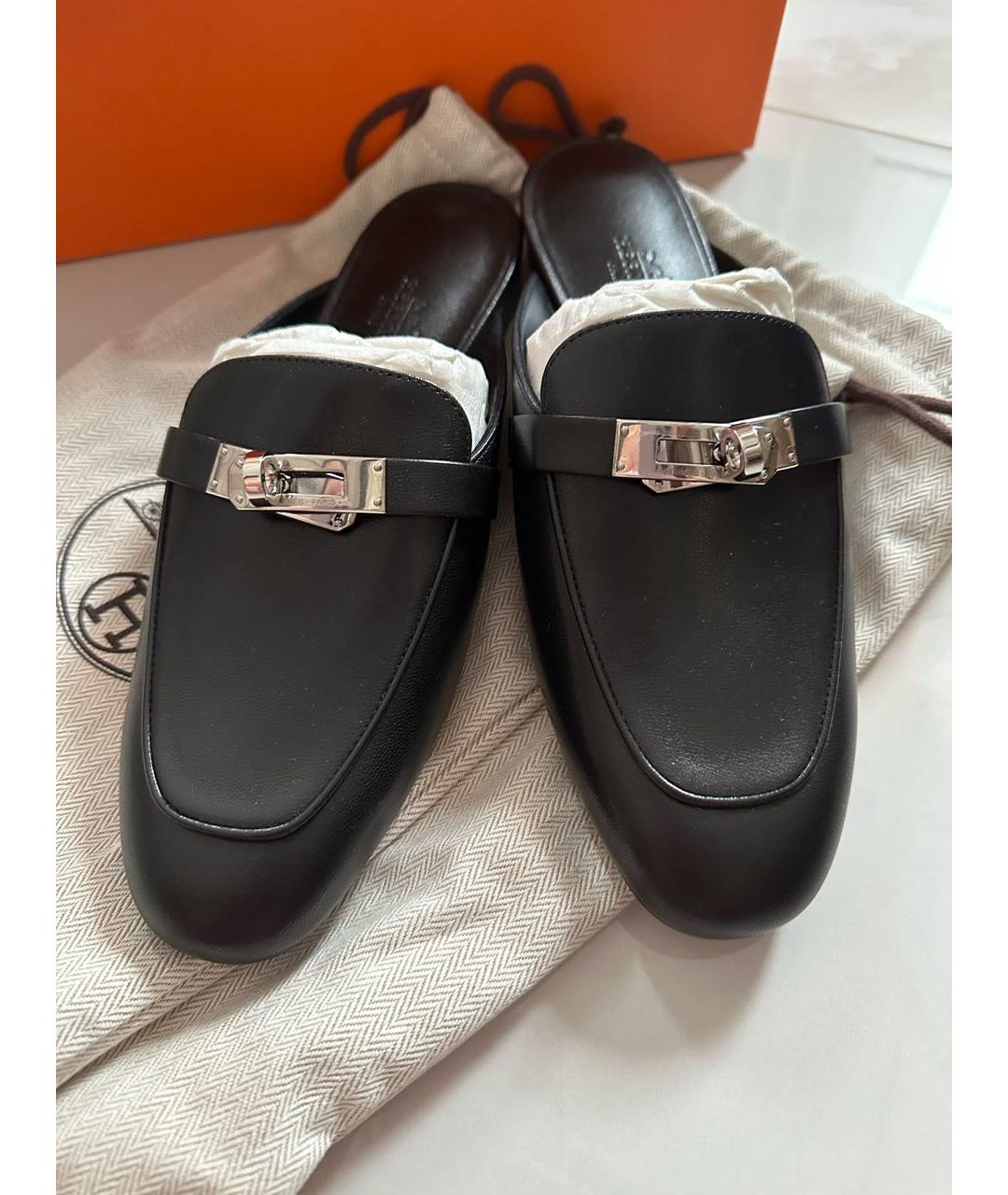 HERMES Черные кожаные мюли, фото 3