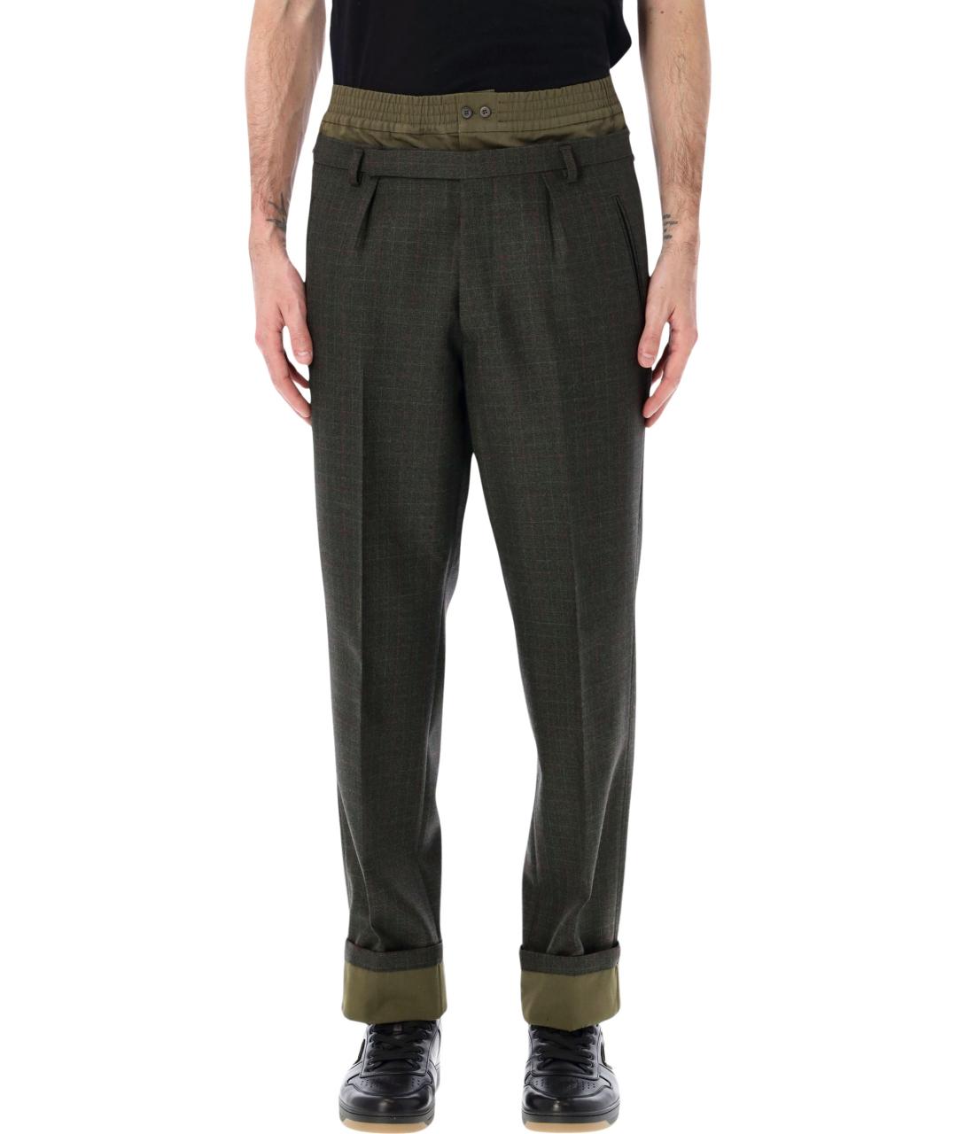 PRADA Коричневые шерстяные повседневные брюки, фото 1