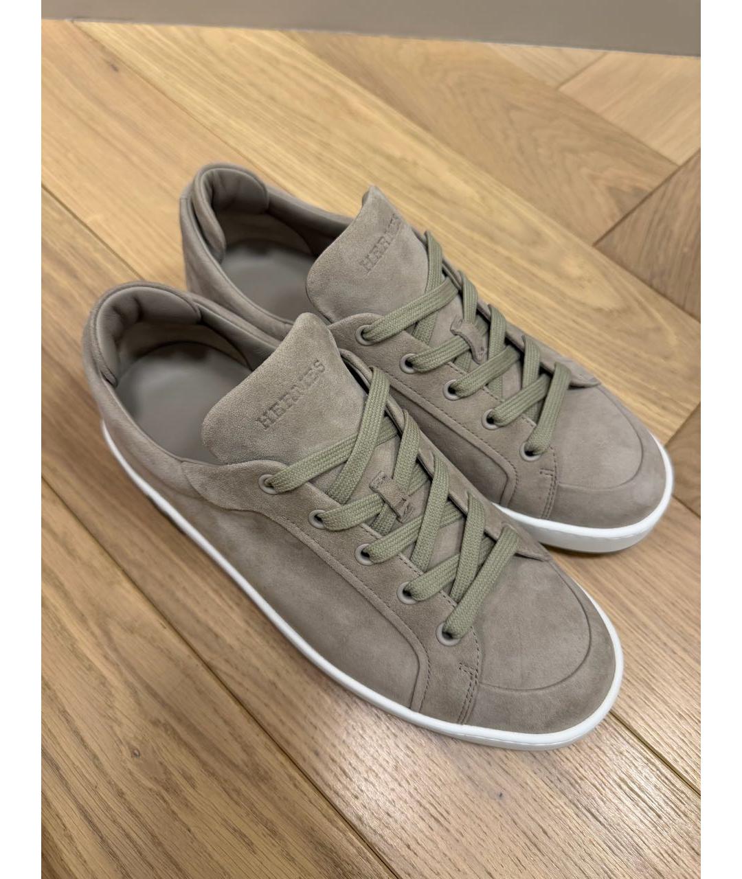 HERMES Бежевые замшевые кеды, фото 6