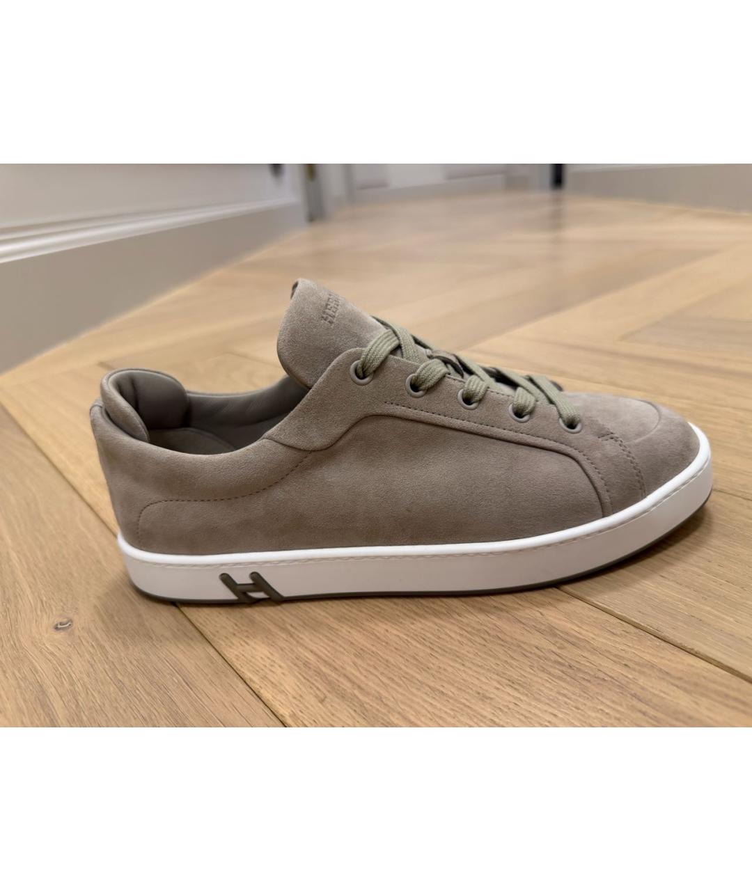 HERMES Бежевые замшевые кеды, фото 7