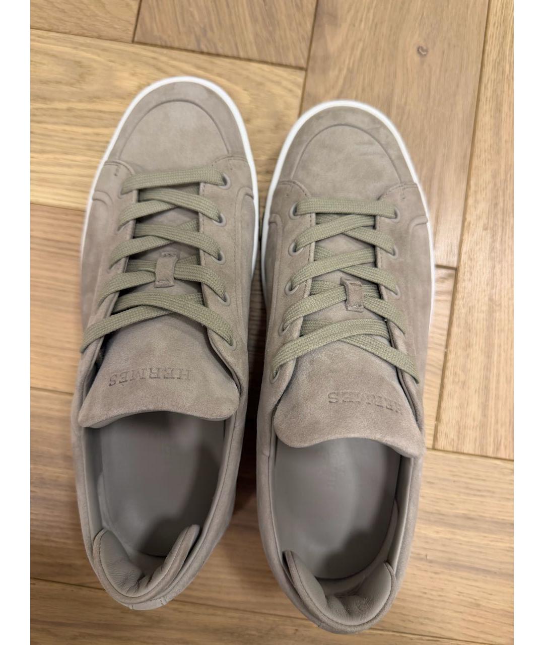 HERMES Бежевые замшевые кеды, фото 3