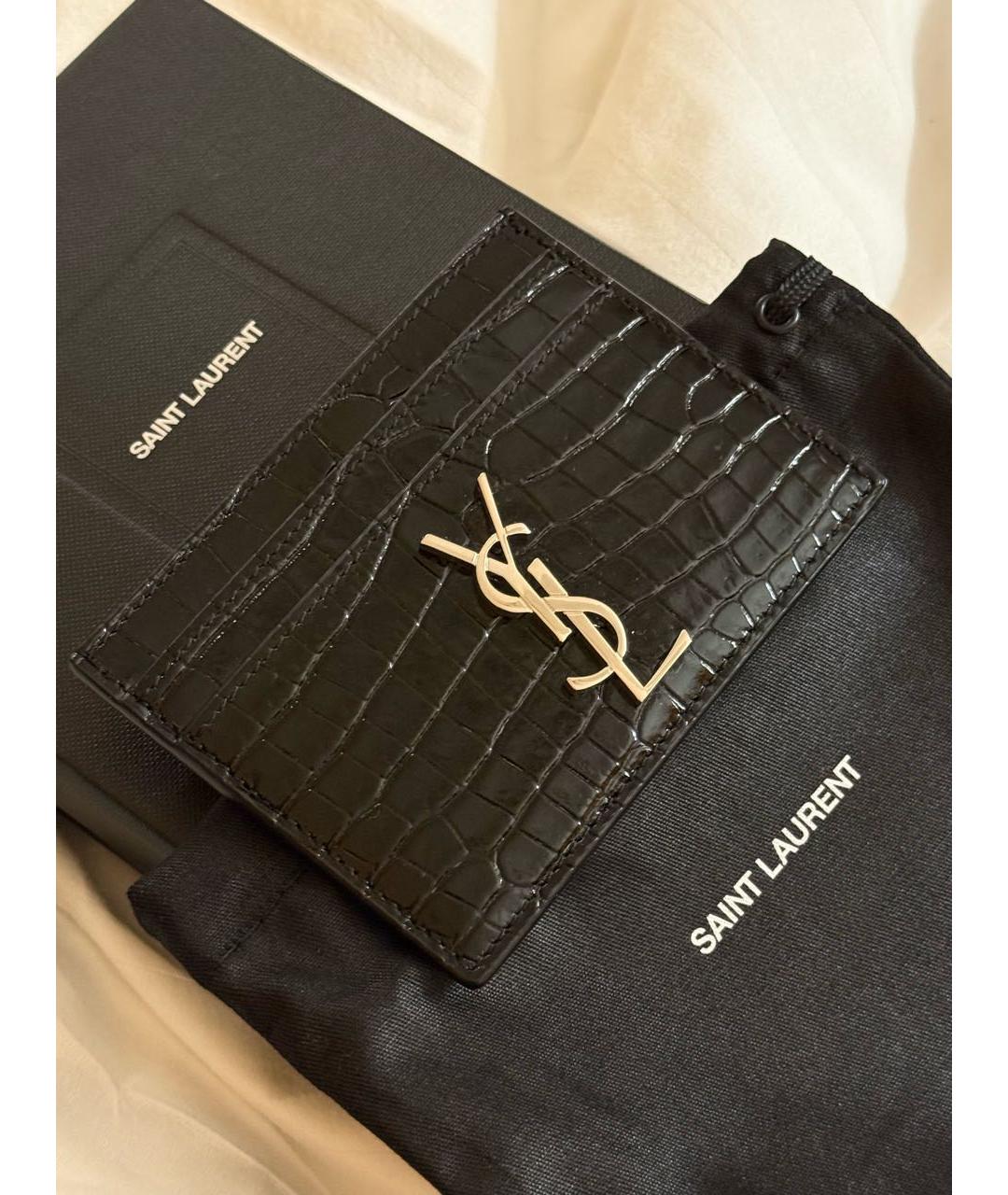 SAINT LAURENT Черный кардхолдер из лакированной кожи, фото 2