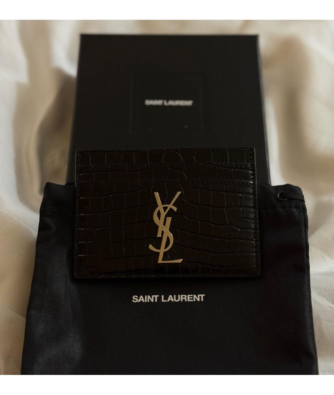 SAINT LAURENT Черный кардхолдер из лакированной кожи, фото 4