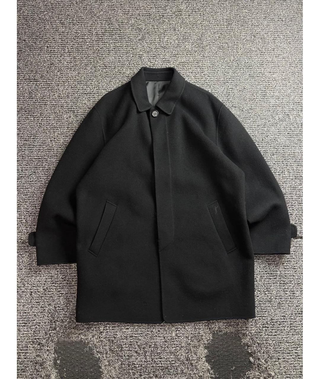 YVES SAINT LAURENT BEAUTY Черное шерстяное пальто, фото 6