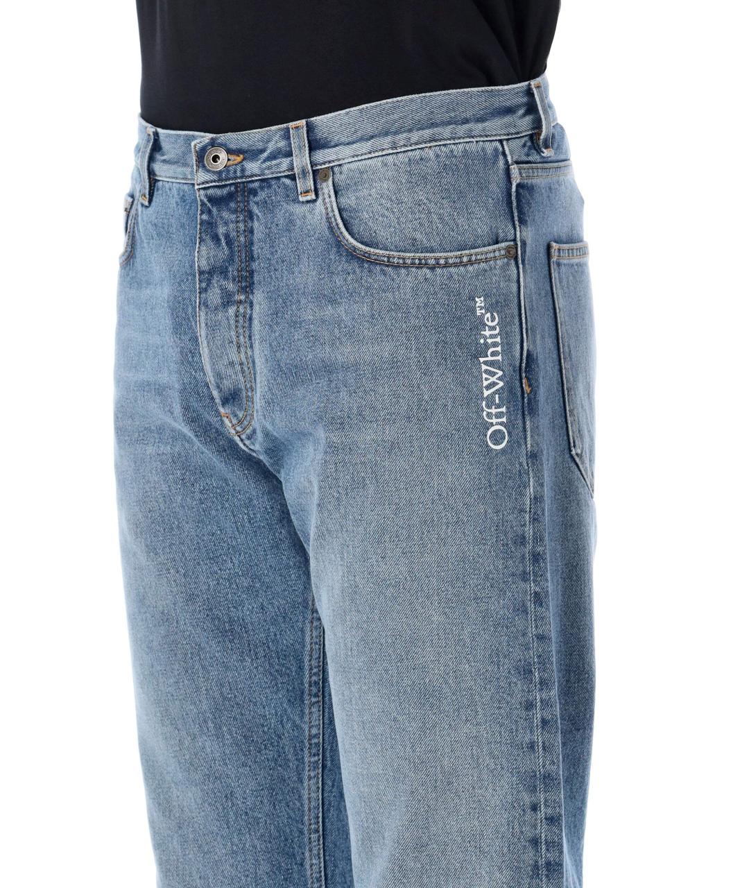 OFF-WHITE Синие хлопковые прямые джинсы, фото 3