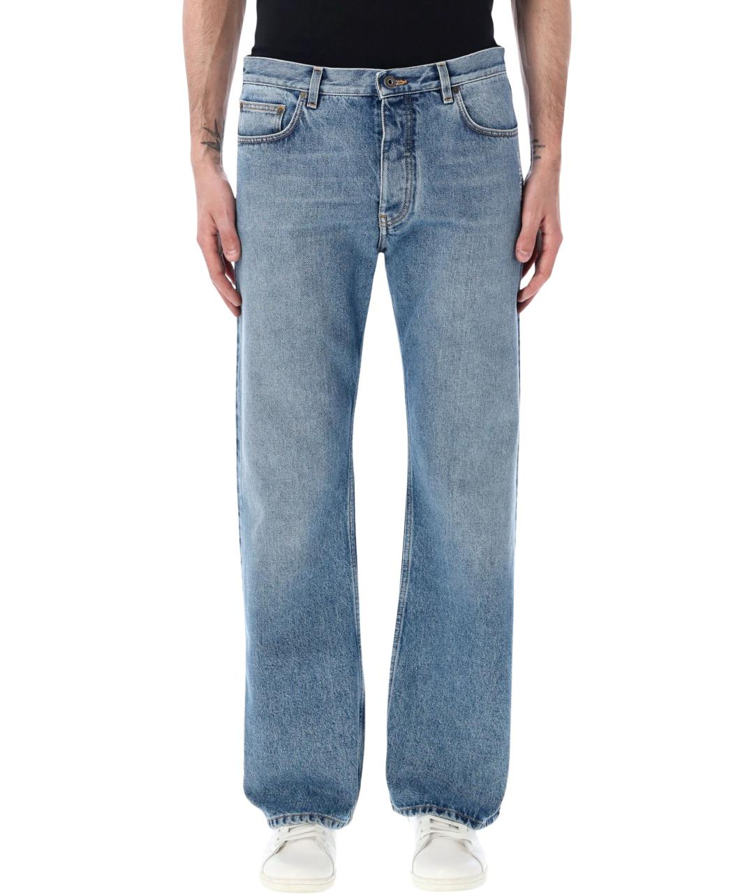 OFF-WHITE Синие хлопковые прямые джинсы, фото 1