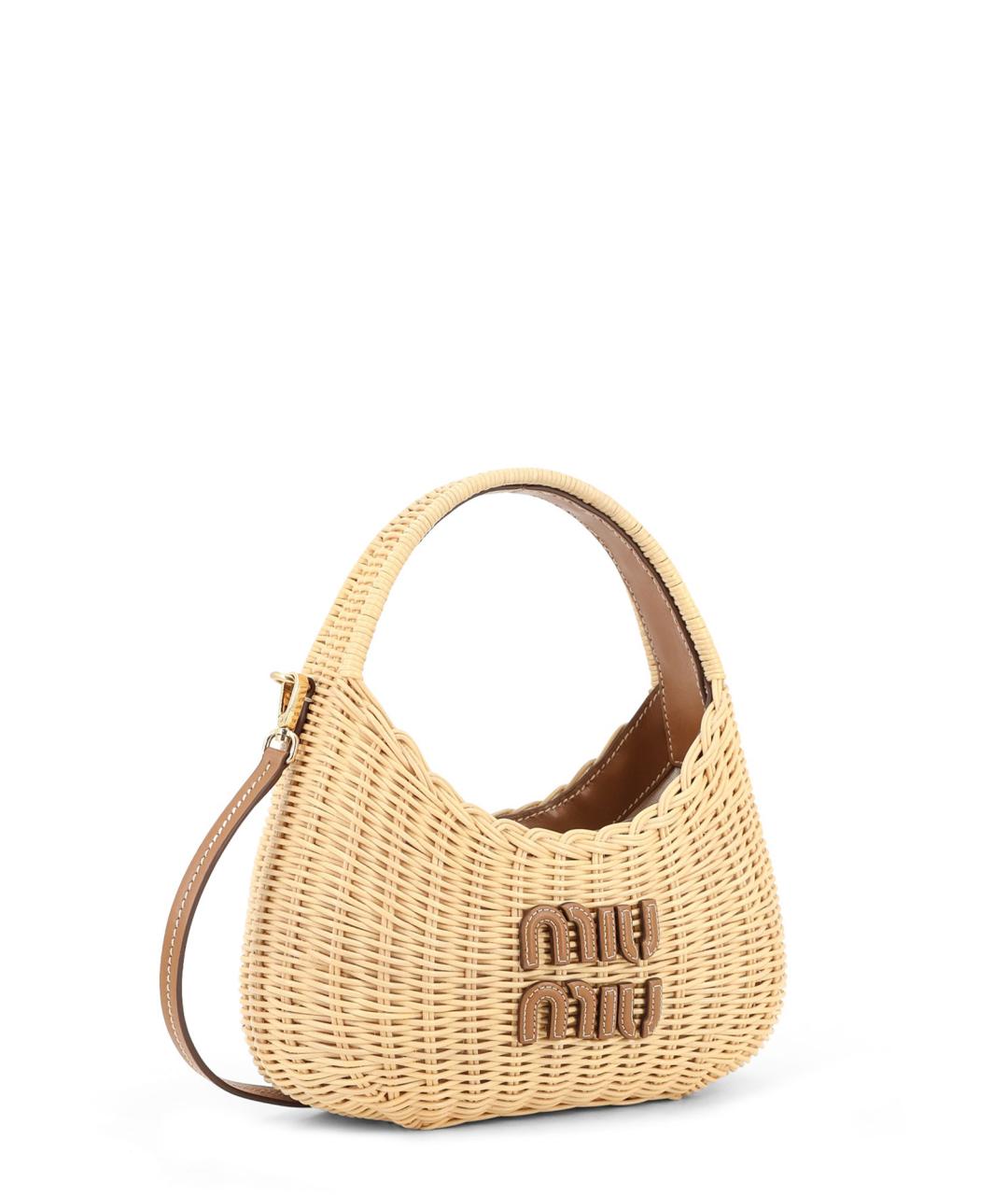 MIU MIU Бежевая пелетеная сумка с короткими ручками, фото 3