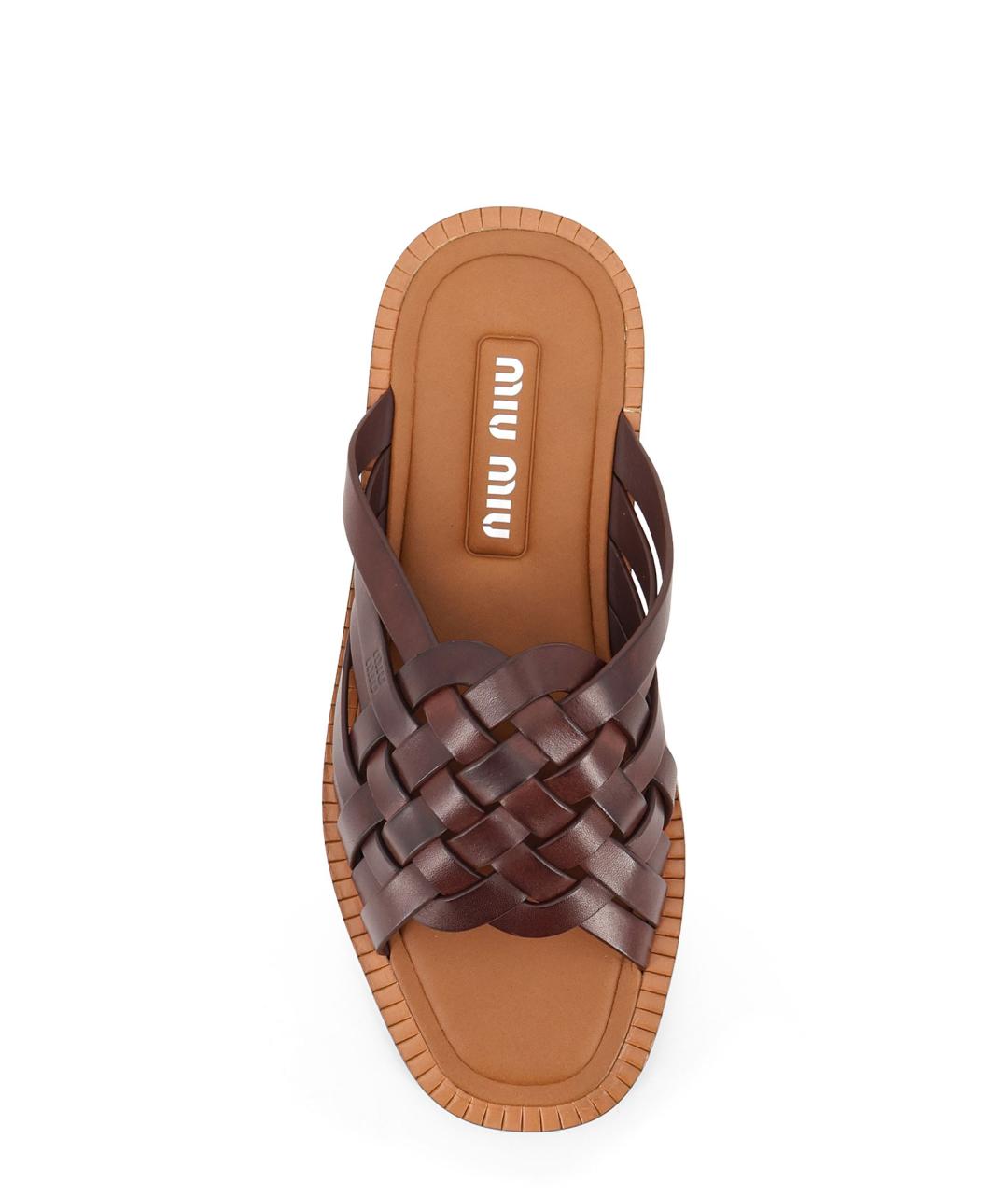 MIU MIU Коричневые кожаные шлепанцы, фото 5