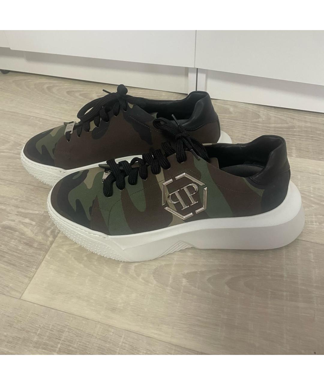 PHILIPP PLEIN Зеленые нубуковые низкие кроссовки / кеды, фото 5